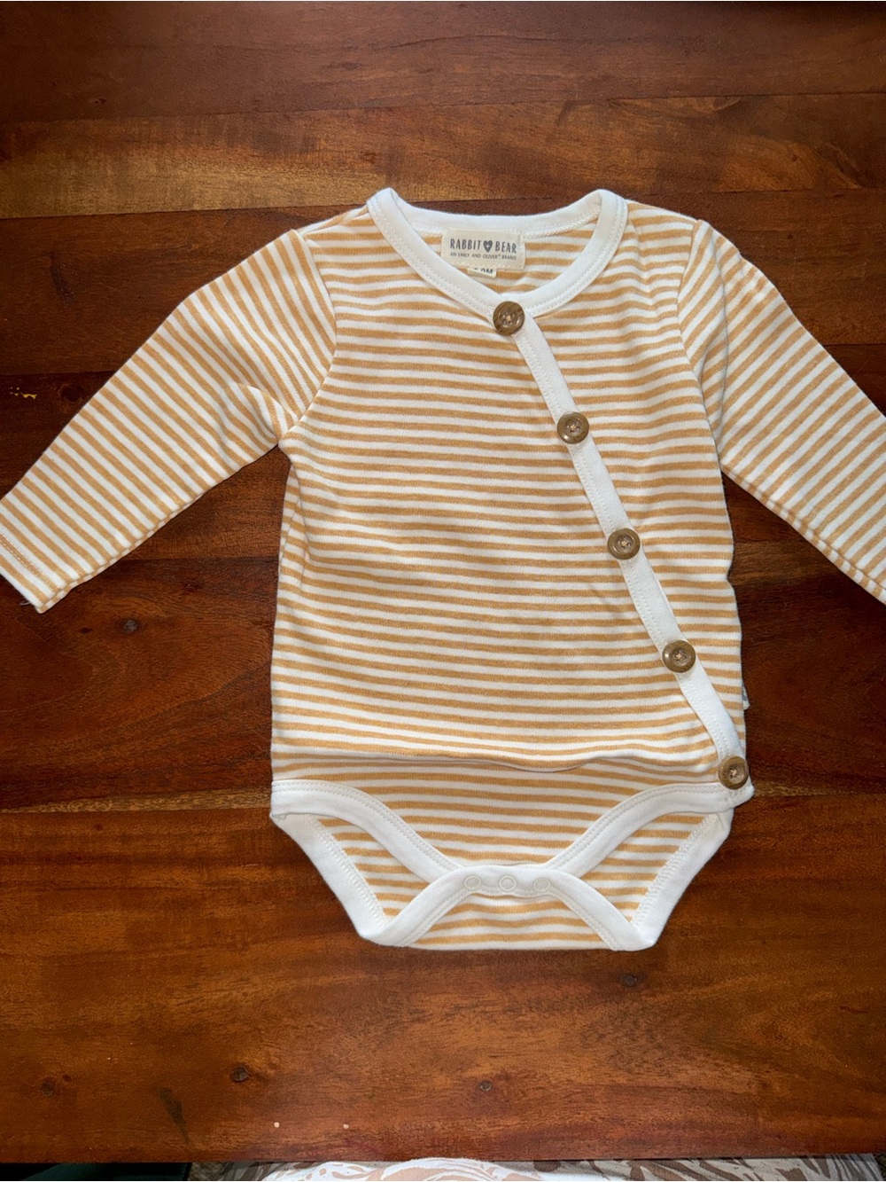 Rabbit & Bear Beige Stripe Long-Sleeve Baby One-Piece